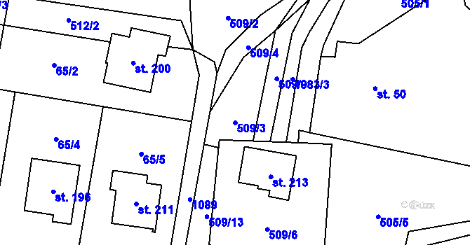 Parcela st. 509/3 v KÚ Vrchovina, Katastrální mapa