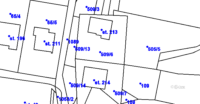 Parcela st. 509/6 v KÚ Vrchovina, Katastrální mapa