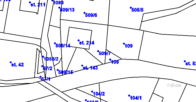 Parcela st. 509/7 v KÚ Vrchovina, Katastrální mapa