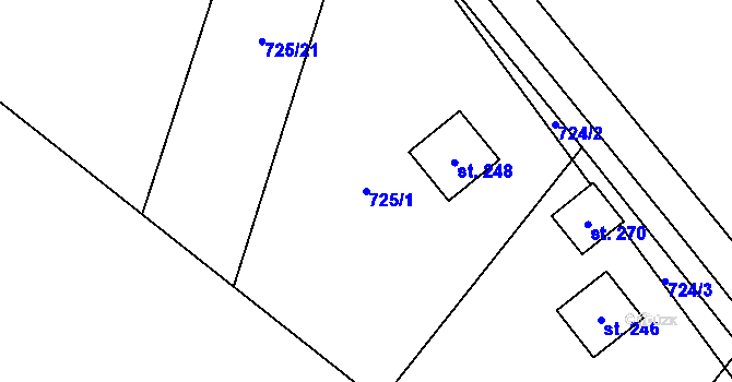 Parcela st. 725/1 v KÚ Vrchovina, Katastrální mapa