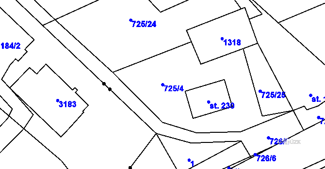 Parcela st. 725/4 v KÚ Vrchovina, Katastrální mapa