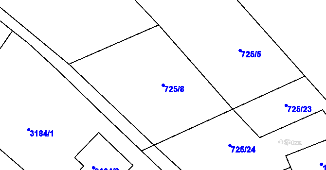 Parcela st. 725/8 v KÚ Vrchovina, Katastrální mapa