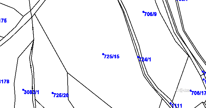 Parcela st. 725/15 v KÚ Vrchovina, Katastrální mapa