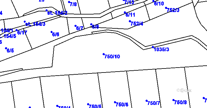 Parcela st. 750/10 v KÚ Vrchovina, Katastrální mapa