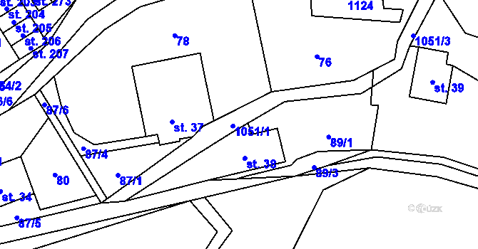Parcela st. 1051 v KÚ Vrchovina, Katastrální mapa