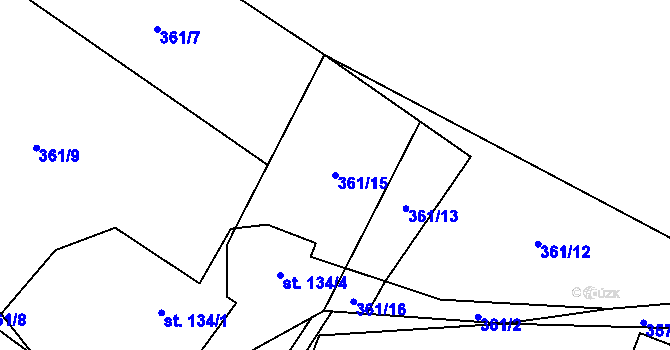 Parcela st. 361/15 v KÚ Vrchovina, Katastrální mapa