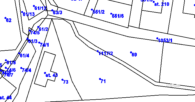 Parcela st. 1117/2 v KÚ Vrchovina, Katastrální mapa