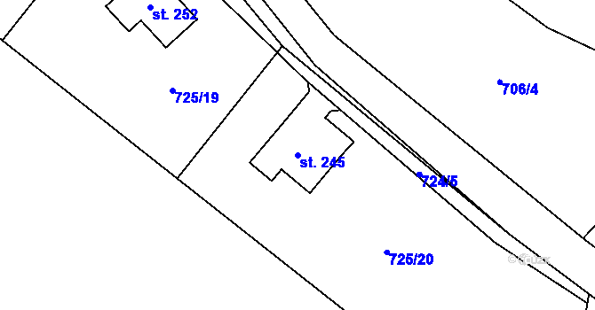 Parcela st. 245 v KÚ Vrchovina, Katastrální mapa