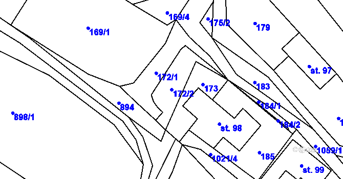 Parcela st. 172/2 v KÚ Vrchovina, Katastrální mapa