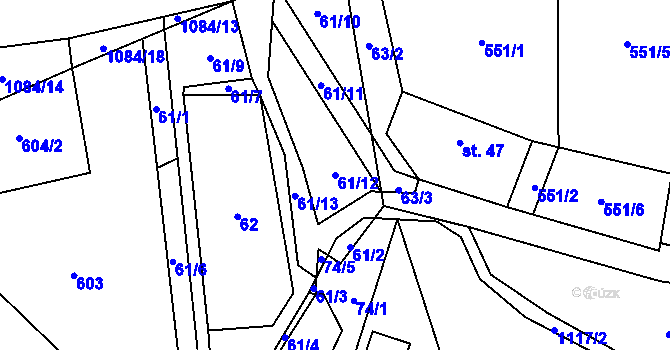 Parcela st. 61/12 v KÚ Vrchovina, Katastrální mapa