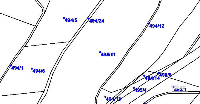 Parcela st. 494/11 v KÚ Vrchovina, Katastrální mapa