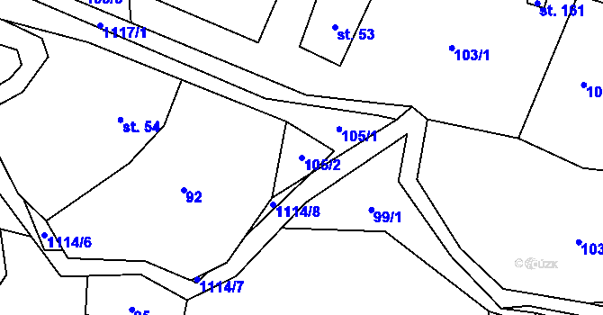 Parcela st. 105/2 v KÚ Vrchovina, Katastrální mapa
