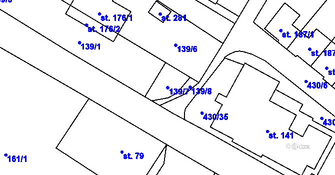 Parcela st. 139/7 v KÚ Vrchovina, Katastrální mapa