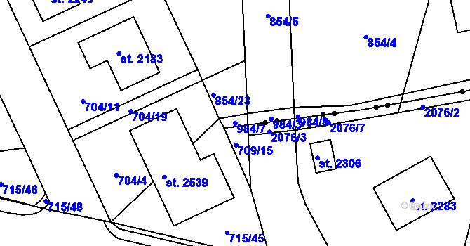 Parcela st. 984/7 v KÚ Vrchoviny, Katastrální mapa