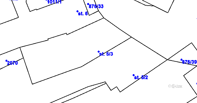 Parcela st. 5/3 v KÚ Vrchoviny, Katastrální mapa