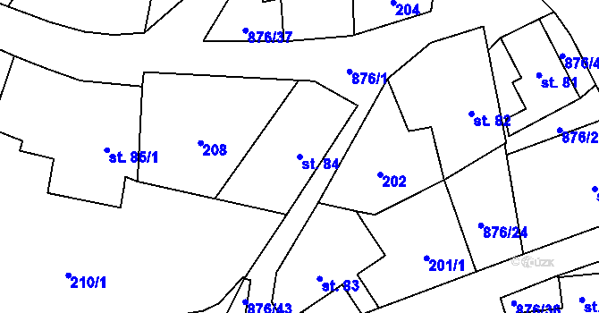 Parcela st. 84 v KÚ Vrchoviny, Katastrální mapa