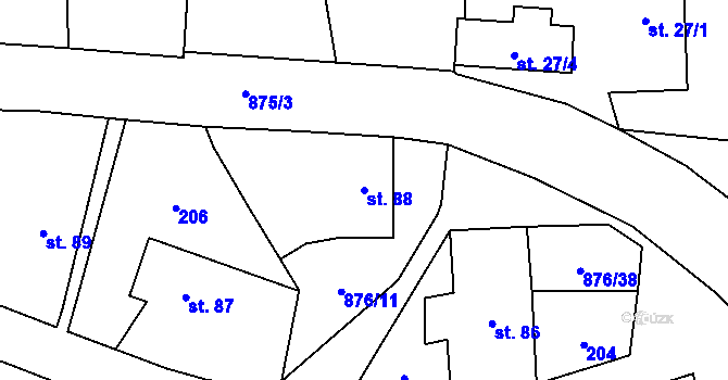 Parcela st. 88 v KÚ Vrchoviny, Katastrální mapa