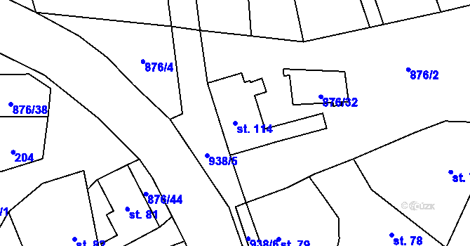 Parcela st. 114 v KÚ Vrchoviny, Katastrální mapa