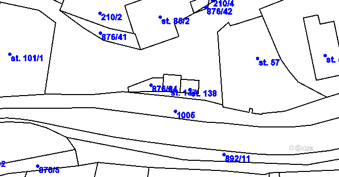 Parcela st. 137 v KÚ Vrchoviny, Katastrální mapa