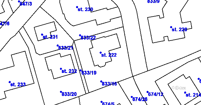 Parcela st. 222 v KÚ Vrchoviny, Katastrální mapa