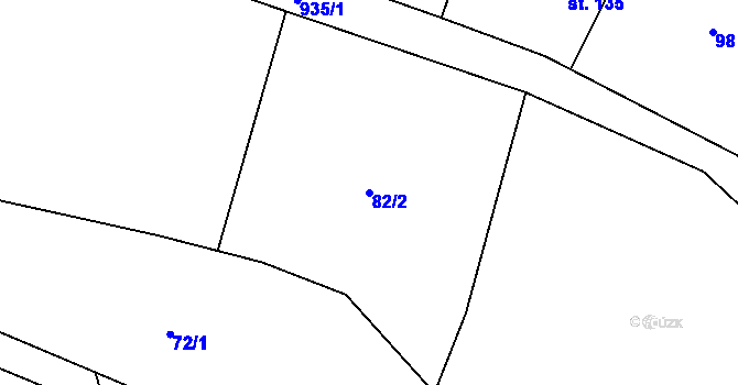 Parcela st. 82/2 v KÚ Vrchoviny, Katastrální mapa