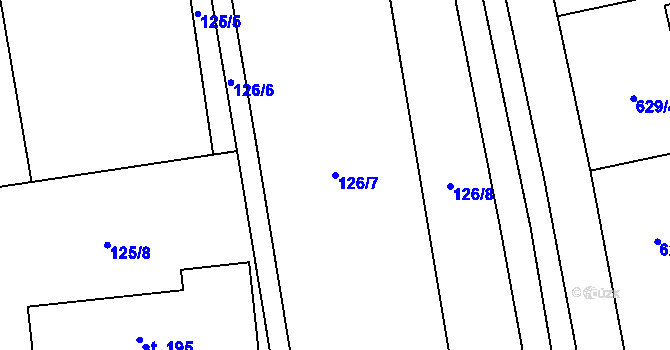 Parcela st. 126/7 v KÚ Vrchoviny, Katastrální mapa