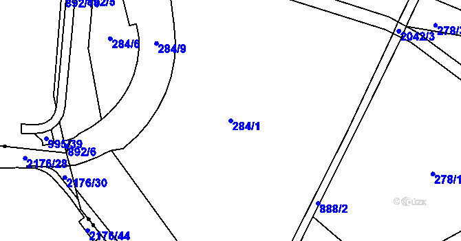 Parcela st. 284/1 v KÚ Vrchoviny, Katastrální mapa