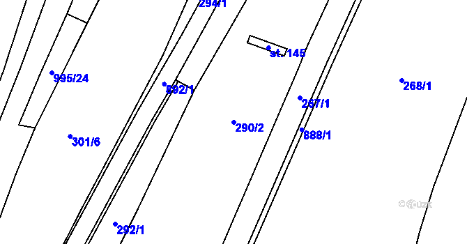 Parcela st. 290/2 v KÚ Vrchoviny, Katastrální mapa