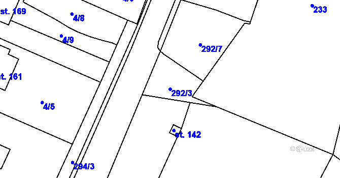 Parcela st. 292/3 v KÚ Vrchoviny, Katastrální mapa