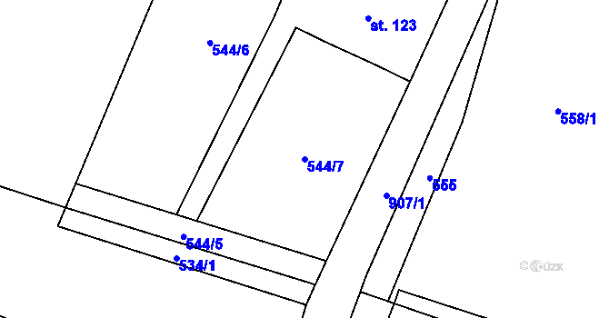 Parcela st. 544/7 v KÚ Vrchoviny, Katastrální mapa