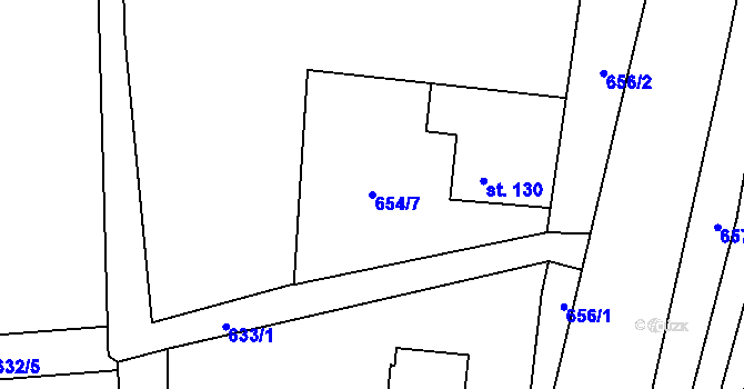 Parcela st. 654/7 v KÚ Vrchoviny, Katastrální mapa