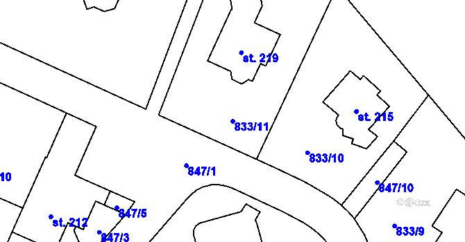 Parcela st. 833/11 v KÚ Vrchoviny, Katastrální mapa