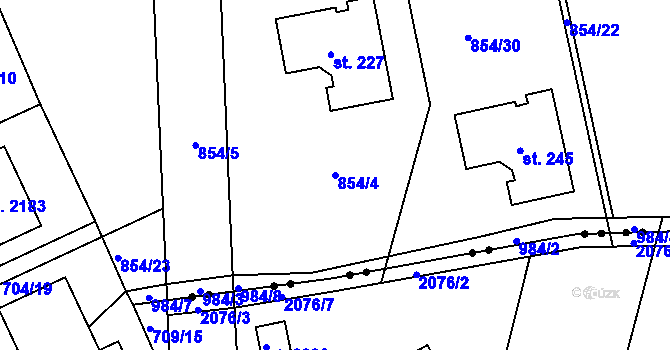 Parcela st. 854/4 v KÚ Vrchoviny, Katastrální mapa