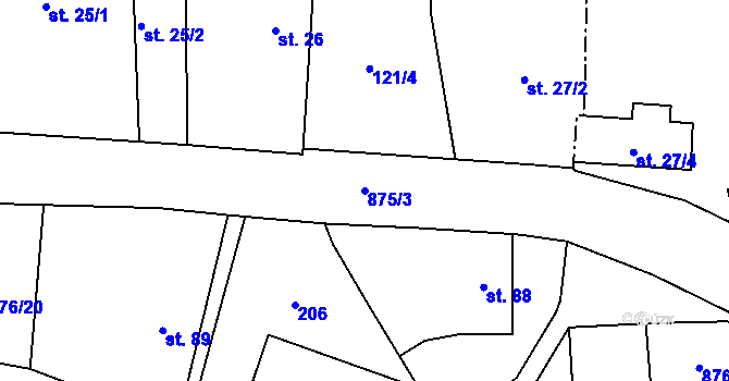 Parcela st. 875/3 v KÚ Vrchoviny, Katastrální mapa