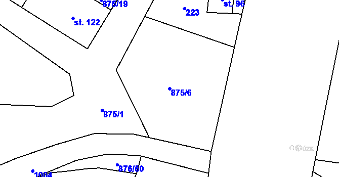 Parcela st. 875/6 v KÚ Vrchoviny, Katastrální mapa