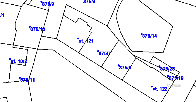 Parcela st. 875/7 v KÚ Vrchoviny, Katastrální mapa