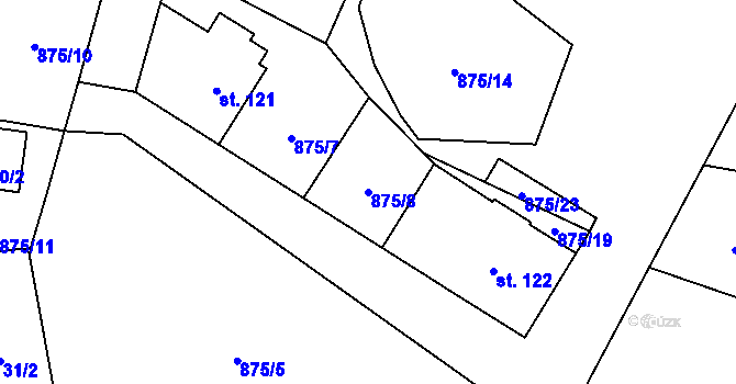 Parcela st. 875/8 v KÚ Vrchoviny, Katastrální mapa