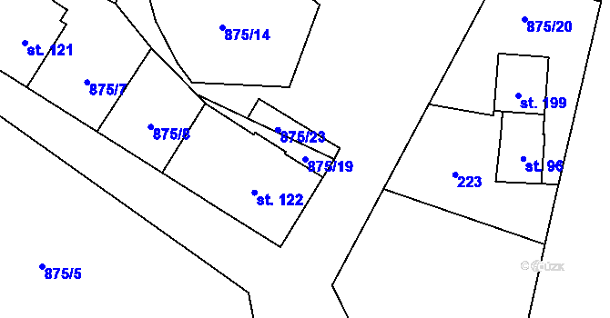 Parcela st. 875/19 v KÚ Vrchoviny, Katastrální mapa