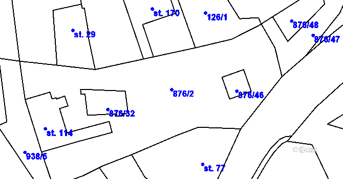 Parcela st. 876/2 v KÚ Vrchoviny, Katastrální mapa