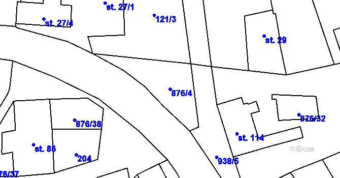 Parcela st. 876/4 v KÚ Vrchoviny, Katastrální mapa