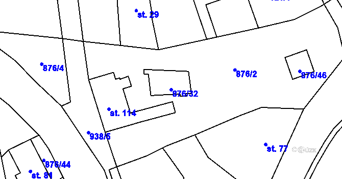 Parcela st. 876/32 v KÚ Vrchoviny, Katastrální mapa