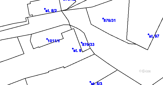Parcela st. 876/33 v KÚ Vrchoviny, Katastrální mapa