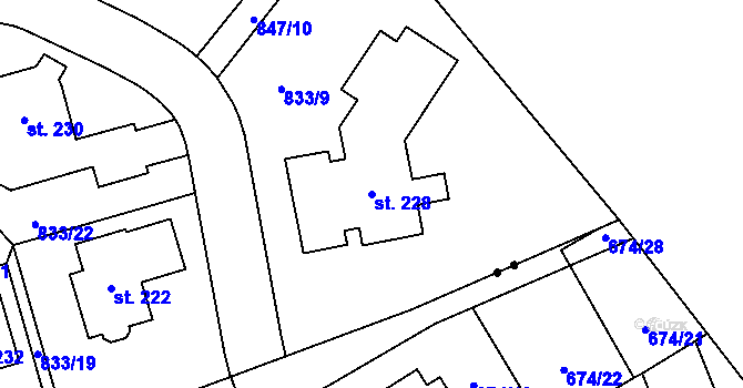 Parcela st. 228 v KÚ Vrchoviny, Katastrální mapa