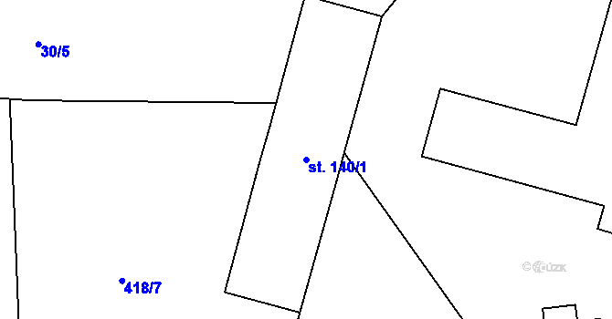 Parcela st. 140/1 v KÚ Vrchoviny, Katastrální mapa