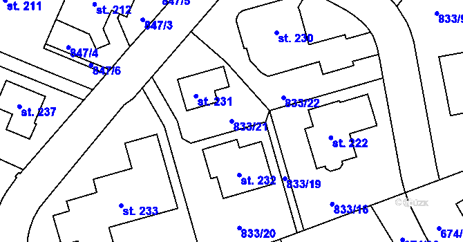 Parcela st. 833/21 v KÚ Vrchoviny, Katastrální mapa