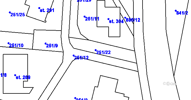 Parcela st. 251/22 v KÚ Vrchoviny, Katastrální mapa