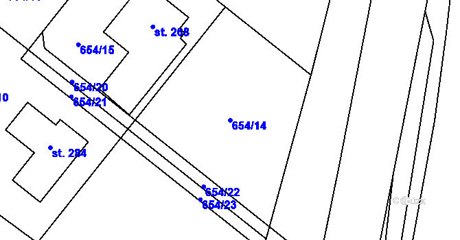 Parcela st. 654/14 v KÚ Vrchoviny, Katastrální mapa
