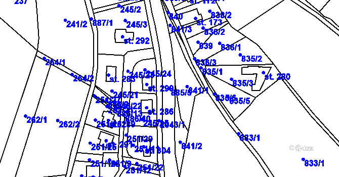Parcela st. 885/5 v KÚ Vrchoviny, Katastrální mapa