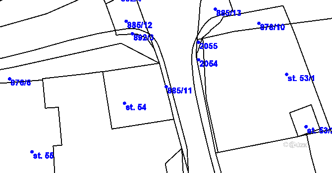 Parcela st. 885/11 v KÚ Vrchoviny, Katastrální mapa