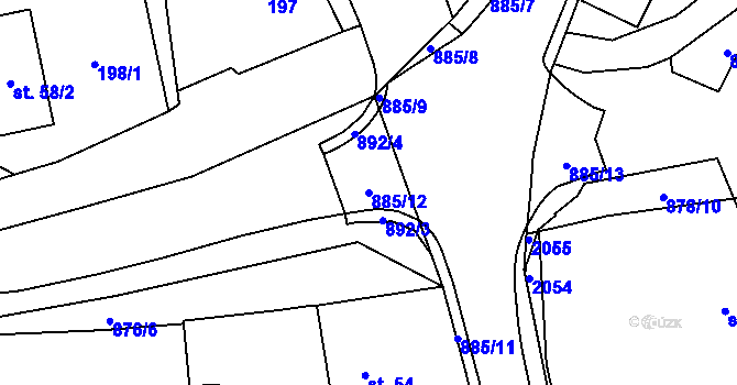 Parcela st. 885/12 v KÚ Vrchoviny, Katastrální mapa